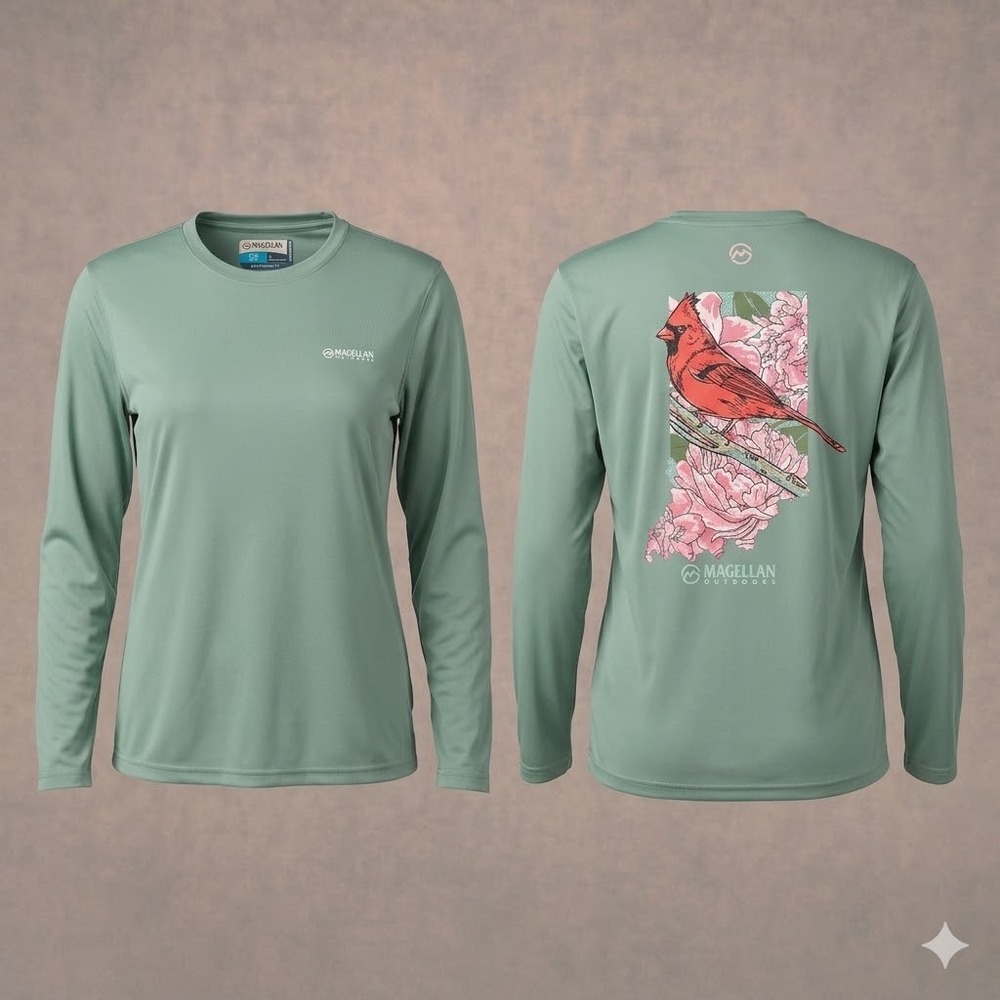 Magellan Outdoors Womens Indiana Cardinal Graphic Long Sleeve Shirt Green Large
